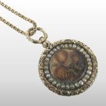 A 19th century unmarked memorial necklace, suspended with a woven hair pendant,