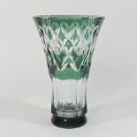 A 19th century French Saint Vincent overlaid green cut glass vase, of flared shape,