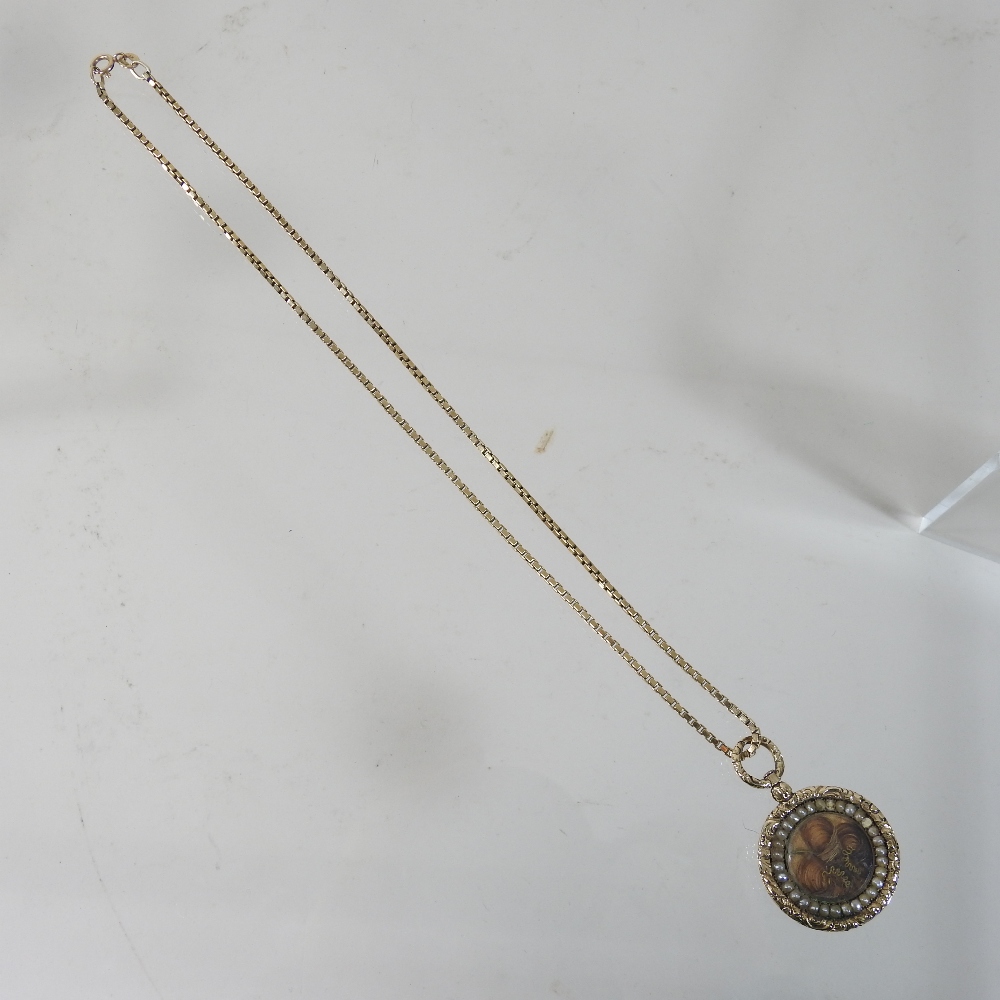 A 19th century unmarked memorial necklace, suspended with a woven hair pendant, - Image 2 of 9