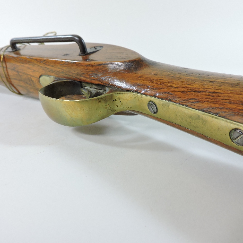 A 19th century percussion rifle, the walnut stock stamped 1741, having a steel ram rod, - Image 7 of 11