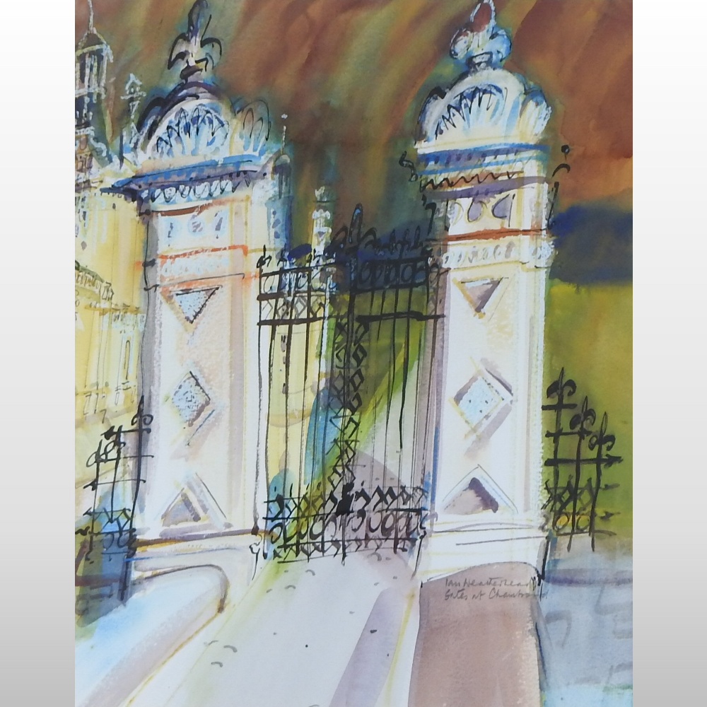 Ian Weatherhead (b1932), The Gates at Chambord, France, signed watercolour, 34 x 28cm,