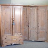 A Marks and Spencer pine triple wardrobe, 144cm, together with a matching double wardrobe,