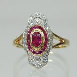 An 18 carat gold ruby and diamond Art Deco style ring,