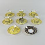 A set of six continental porcelain and silver mounted part coffee set,