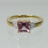 An 18 carat gold pink luc yen style spinel and diamond ring,