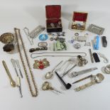 A collection of metal wares and coins,