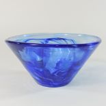 A Kosta Boda blue glass vase, signed,