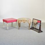 A 19th century gilt dressing stool, with a needlework seat,