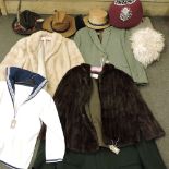 A ladies brown fur coat, together with a mink jacket, various costumes and hats,