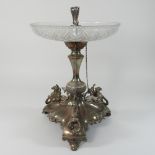 A Victorian silver plated centrepiece, with an etched glass bowl,