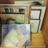 A collection of unframed portraits and oils,