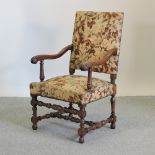 A French 17th century style tapestry upholstered armchair,