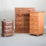 A pine chest of drawers, 90cm, together with a pine narrow chest of drawers,