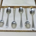A harlequin set of six silver teaspoons, with bright cut decoration, by London makers, 1784-1807,