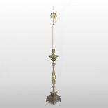 A brass standard lamp, with a painted column,