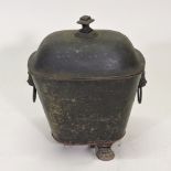 A Regency black tole coal bin, on paw feet,