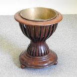 A Dutch slatted wooden peat bucket, with a brass liner,