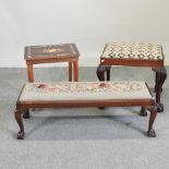 A 1920's long tapestry upholstered stool, 96cm,