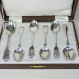 A matched set of six silver tea/coffee spoons, by Thomas Sewell of Newcastle, 1850-1875,