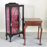 A 1920's display cabinet, 90cm, together with an envelope card table,