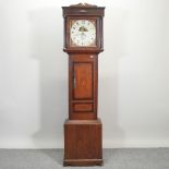 A George III oak cased longcase clock, the painted dial, signed William Preddy, Langport,