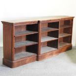 A Victorian maple breakfront dwarf open bookcase,