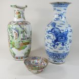 A 19th century Chinese porcelain blue and white vase, 45cm high,