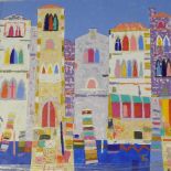 Jivko Dinev, Bulgarian, contemporary, three continental townscape, signed oil on canvas,