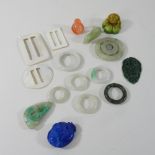 A collection of jade coloured hardstone items