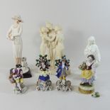 A collection of four continental porcelain figures, together with three others, to include Sampson,
