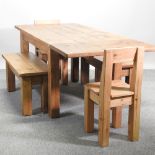 A pine kitchen table, with an additional leaf, 197 x 88cm overall,