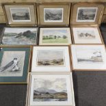 A large collection of watercolour landscapes and prints,