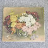 English School, 20th century, still life of flowers, signed with monogram, oil on canvas,
