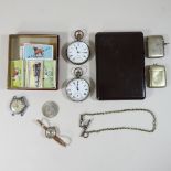 A collection of pocket watches and silver vestas,