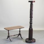 A William IV mahogany jardiniere stand, 156cm tall, together with a brass inlaid occasional table,