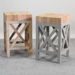 A beech butcher's block, together with another on a grey painted base,