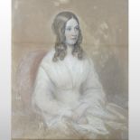 English School, 19th century, portrait of a lady, pastel and wash, 43 x 38cm,