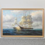 James Hardy, 20th century, a naval engagement, signed, oil on canvas laid on board,