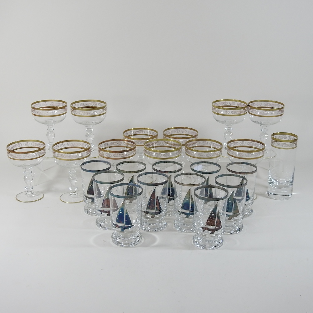 A collection of St Louis style drinking glasses, with gilt decoration,