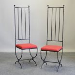 A set of six wrought iron high back dining chairs,