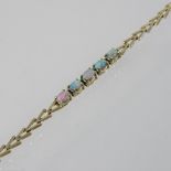 A 14 carat gold five stone opal bracelet,