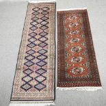 A Persian woollen runner, with a row of seven hooked medallions, on a red ground, 267 x 78cm,
