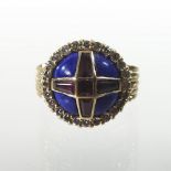 A 14 carat gold ruby diamond and lapis lazuli Bishop's ring,