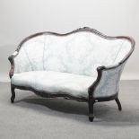 A Victorian blue upholstered show frame sofa,