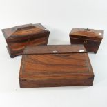 A Regency mahogany and boxwood strung tea caddy, 18cm, together with another larger,