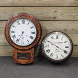 A 19th century mahogany and inlaid drop dial wall clock, together with a dial clock,