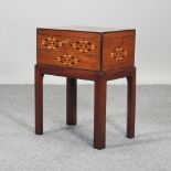 A marquetry writing slope, on stand,