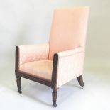 A Regency mahogany and pink upholstered library chair, on square legs,