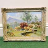 Eva Wallbourg aka Eva Walbourn, 1872-1927, an English country garden, signed, oil on board,