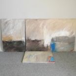 Lowe, contemporary, abstract landscape, 100 x 150cm, signed, together with two smaller panels,